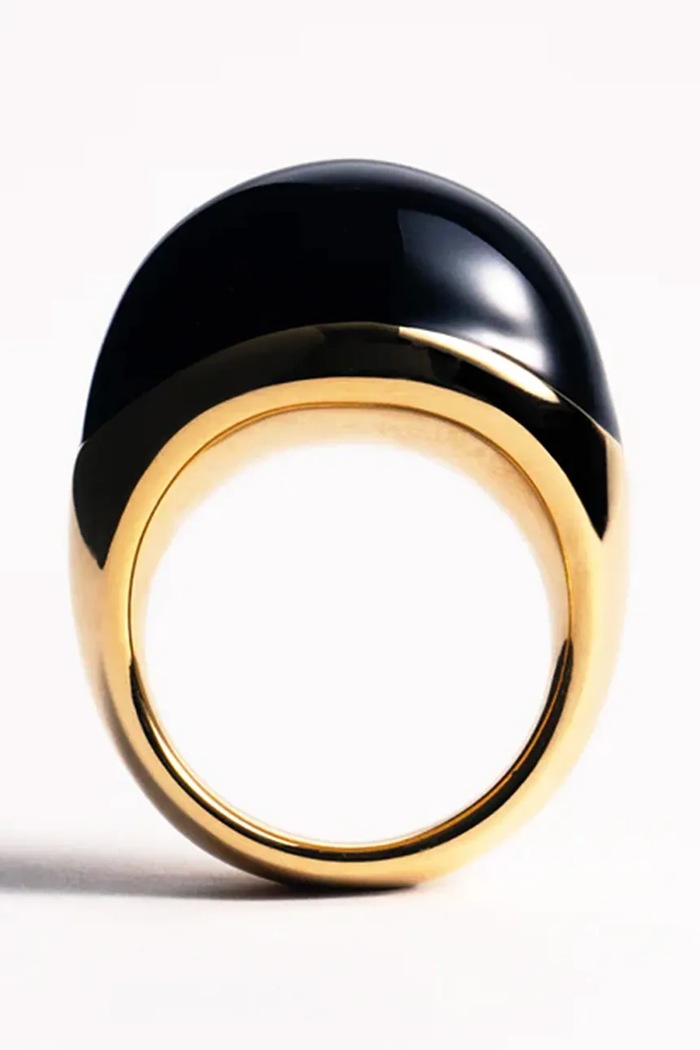 BERRIES prstan ženski pozlačen srebrni emajl Viva Black XL Ring PVBL13 zlata AW26