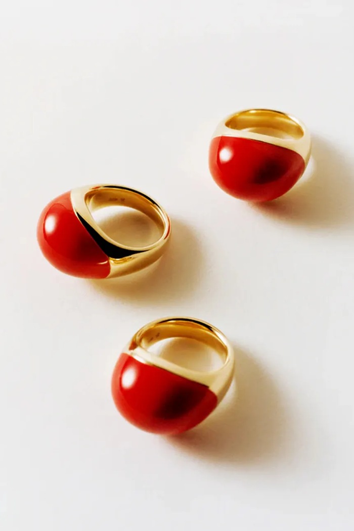 BERRIES prstan ženski pozlačen srebrni emajl Viva BERRIES Red XL Ring zlata KCO101CG