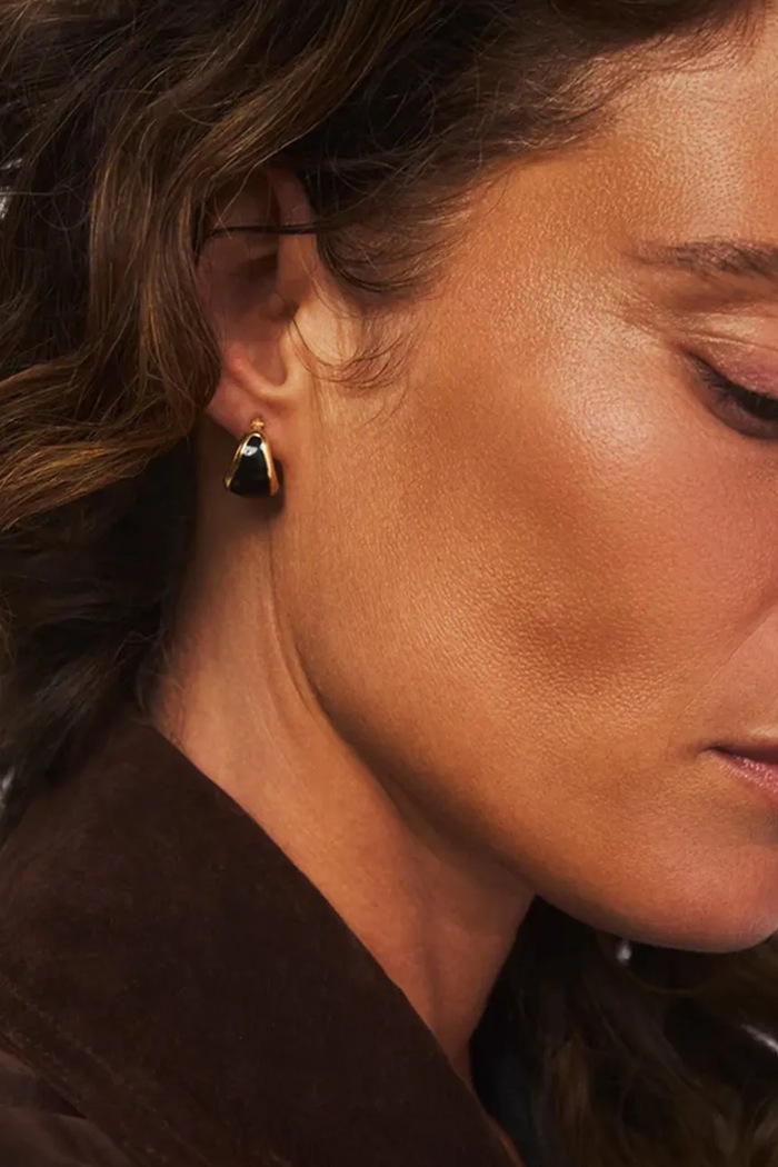 BERRIES naušnice za žene pozlaćene srebrne s kamenom Viva Black Earings KE007G zlatna AW26