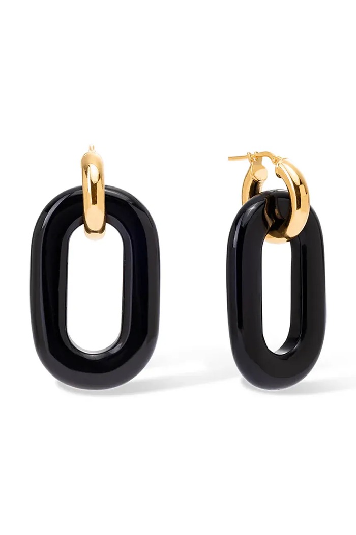BERRIES naušnice za žene pozlaćene srebrne obsidian Duo Black MAXI Earrings crna KDBM1