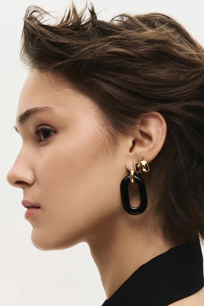Dodaci BERRIES naušnice za žene pozlaćene srebrne obsidian Duo Black MAXI Earrings KDBM1 crna