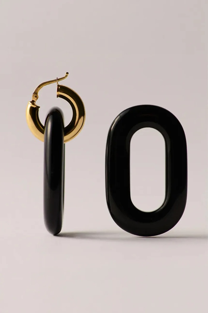 BERRIES naušnice za žene pozlaćene srebrne obsidian Duo Black MAXI Earrings KDBM1 crna AW26
