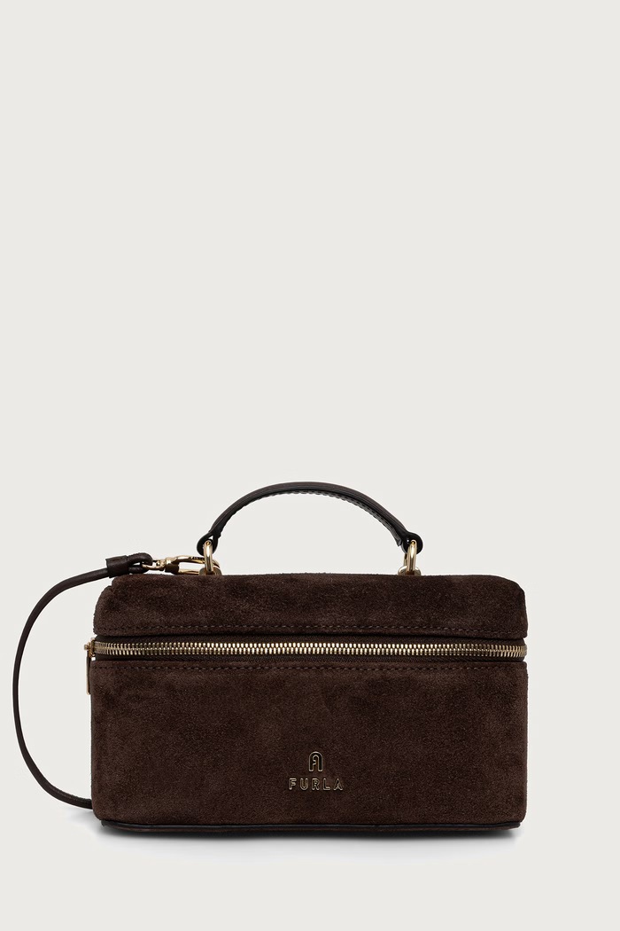 Furla Torebka crossbody damska zamszowa Camelia Micro brązowy WE00625.U10000.3244S