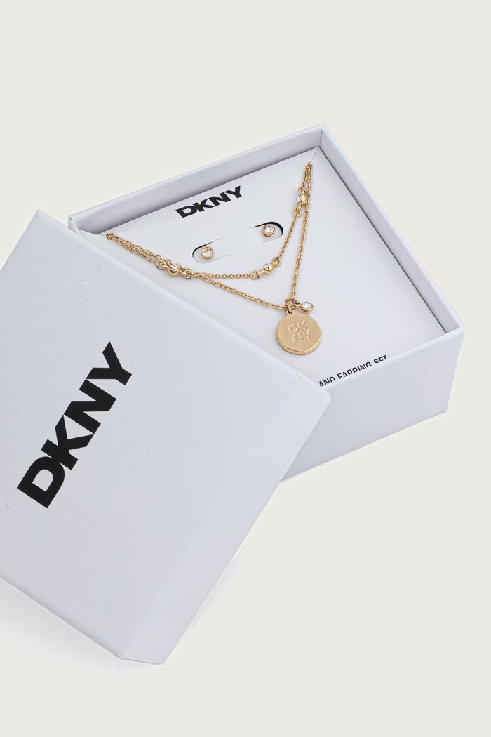 DKNY naszyjnik i kolczyki damskie metalowe złoty 04S00107