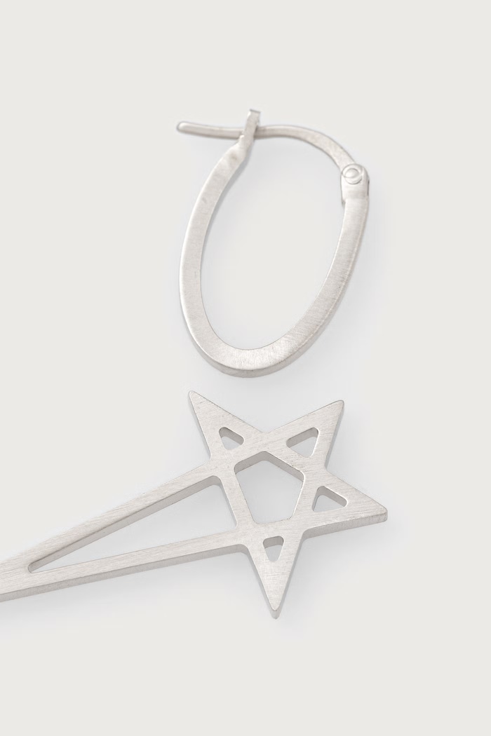 Rick Owens DRKSHDW Pentagram kolczyk mosiężny RJ0000067.MMT srebrny AW26
