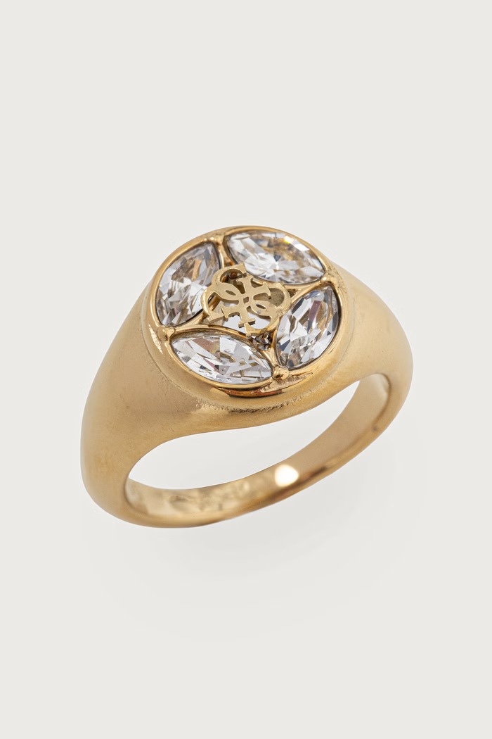 Guess Pierścionek damski ze stali nierdzewnej 4G SUPREME JUBR06.400JW złoty AW26