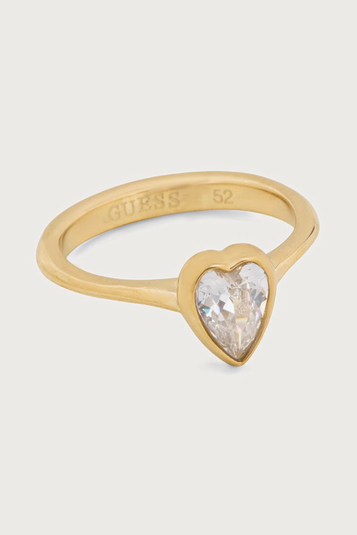 Guess Pierścionek damski ze stali nierdzewnej CRYSTAL LOVE JUBR06.363JW złoty AW26