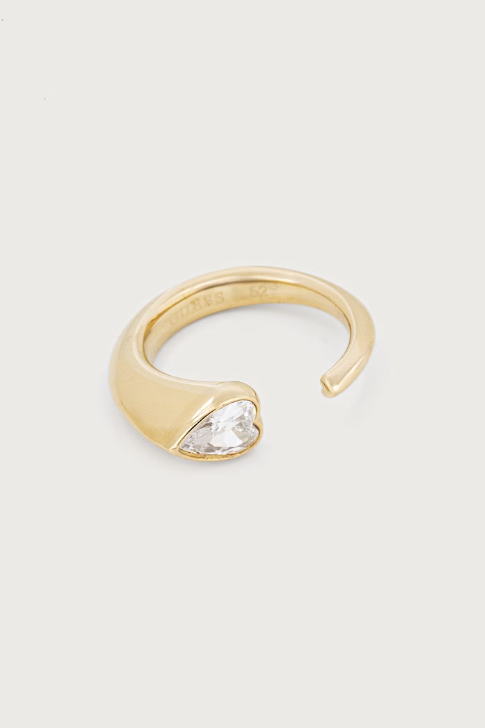 Guess Pierścionek damski ze stali nierdzewnej z cyrkonią CRYSTAL LOVE JUBR06.362JW złoty AW26