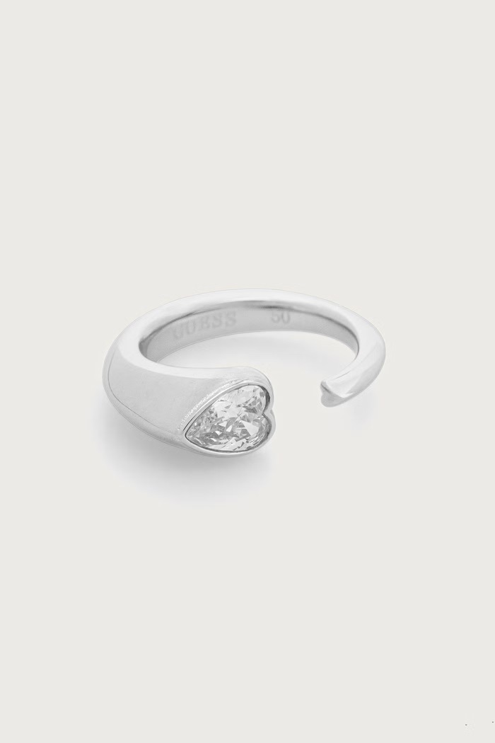 Guess Pierścionek damski ze stali nierdzewnej z cyrkonią CRYSTAL LOVE srebrny JUBR06.362JW