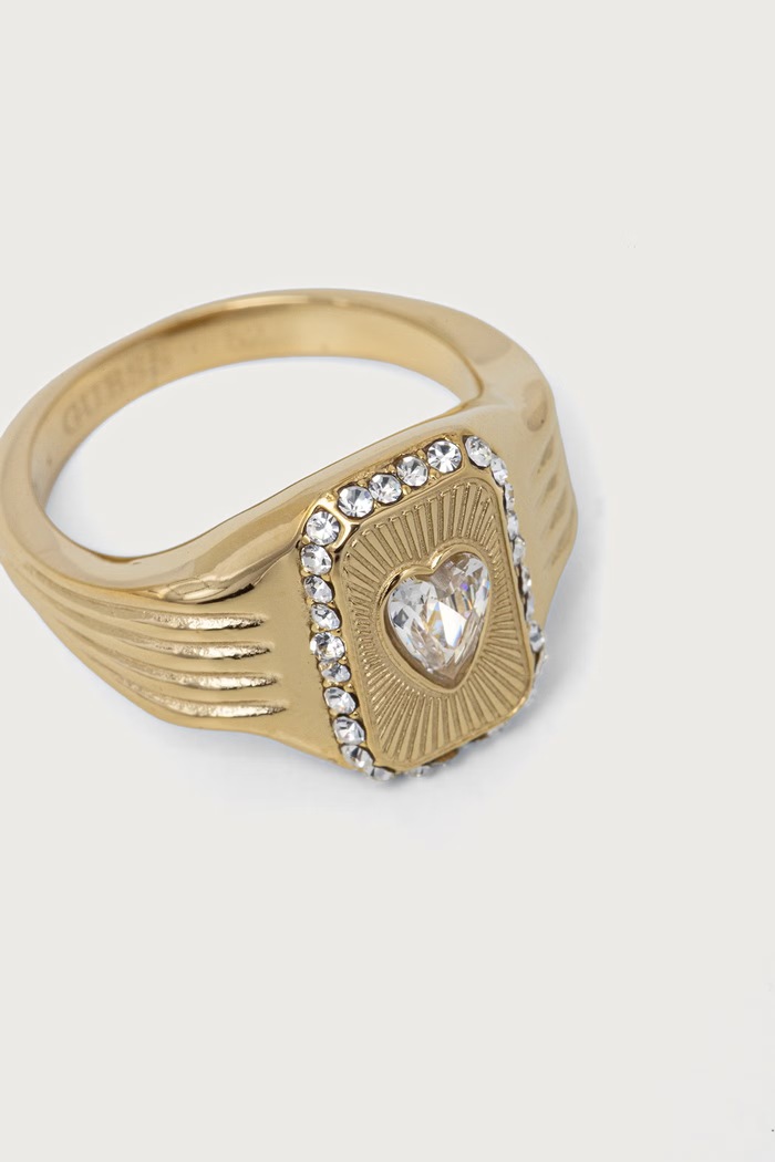 Guess Pierścionek damski z cyrkonią CRYSTAL LOVE JUBR06.356JW złoty AW26