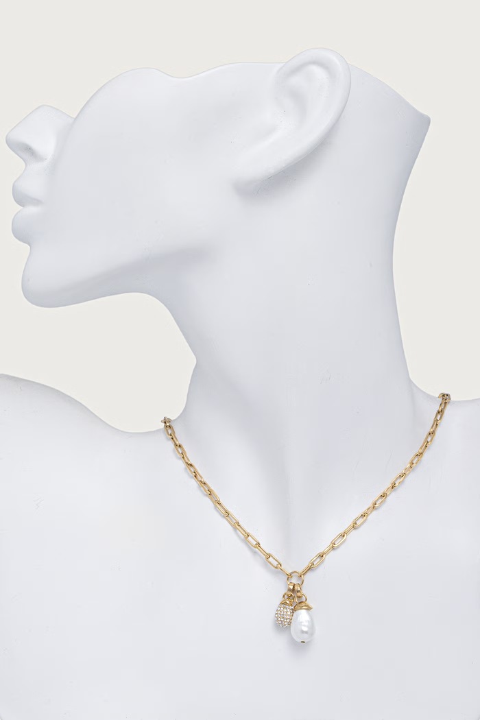 Guess Naszyjnik damski ze stali nierdzewnej PEARLY JUBN06.477JW złoty AW26