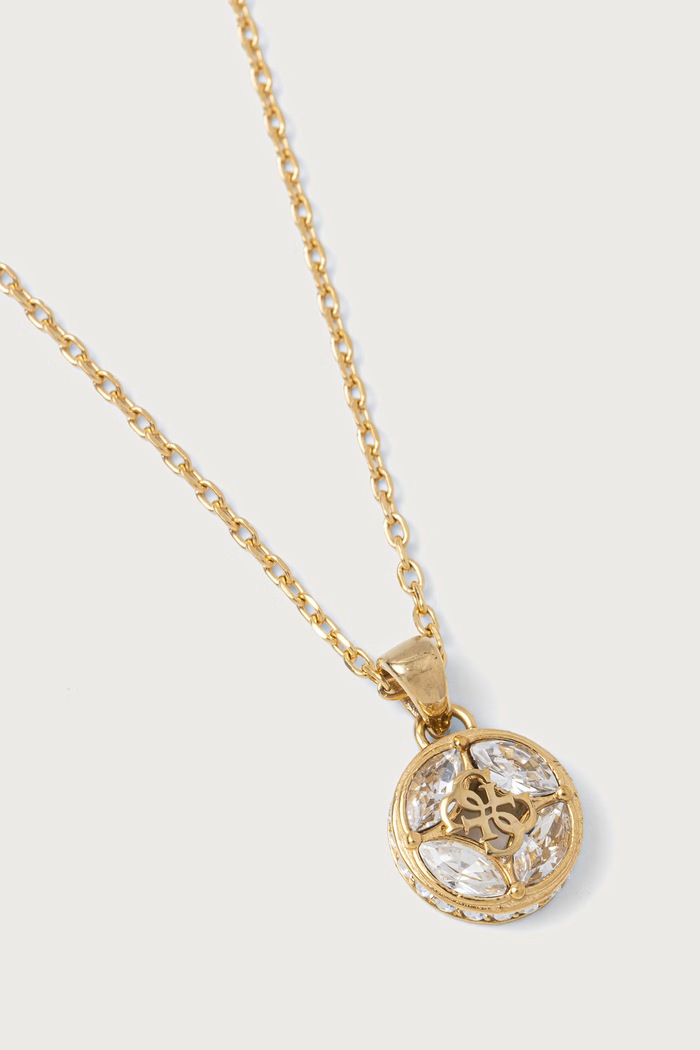 Guess Κολιέ με κρεμαστό γυναικείο από ανοξείδωτο ατσάλι με ζιργκόν 4G SUPREME JUBN06.393JW χρυσαφί AW26