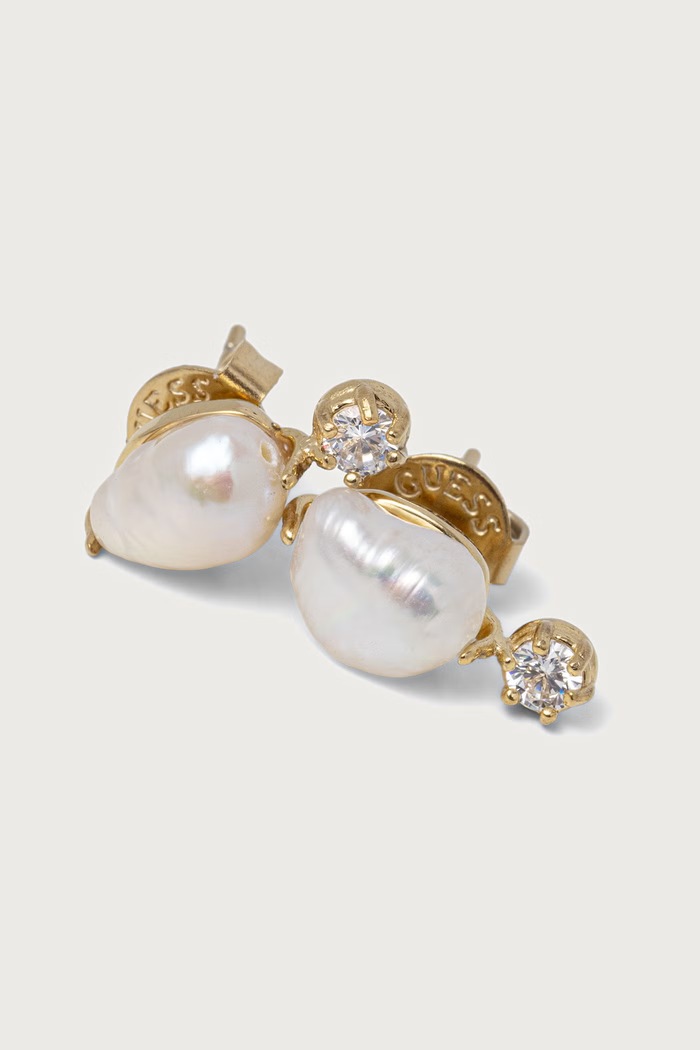 Guess Kolczyki damskie ze stali nierdzewnej z cyrkonią PEARLY JUBE06.482JW złoty AW26