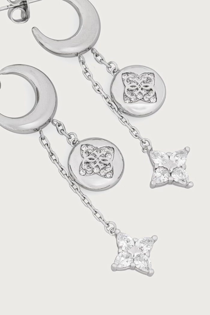 Guess Kolczyki damskie ze stali nierdzewnej SPINNING BLOOM JUBE06.471JW srebrny AW26
