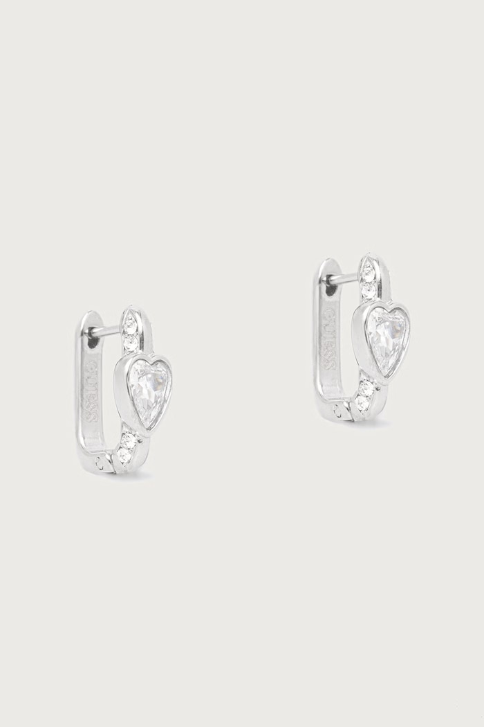 Guess Kolczyki damskie ze stali nierdzewnej z cyrkonią CRYSTAL LOVE srebrny JUBE06.365JW