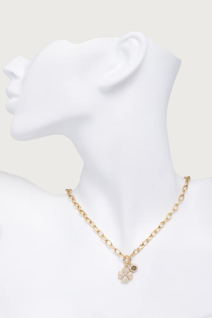 Guess Naszyjnik z zawieszką damski ze stali nierdzewnej LOVE BITES JUBN06.043JW złoty AW26