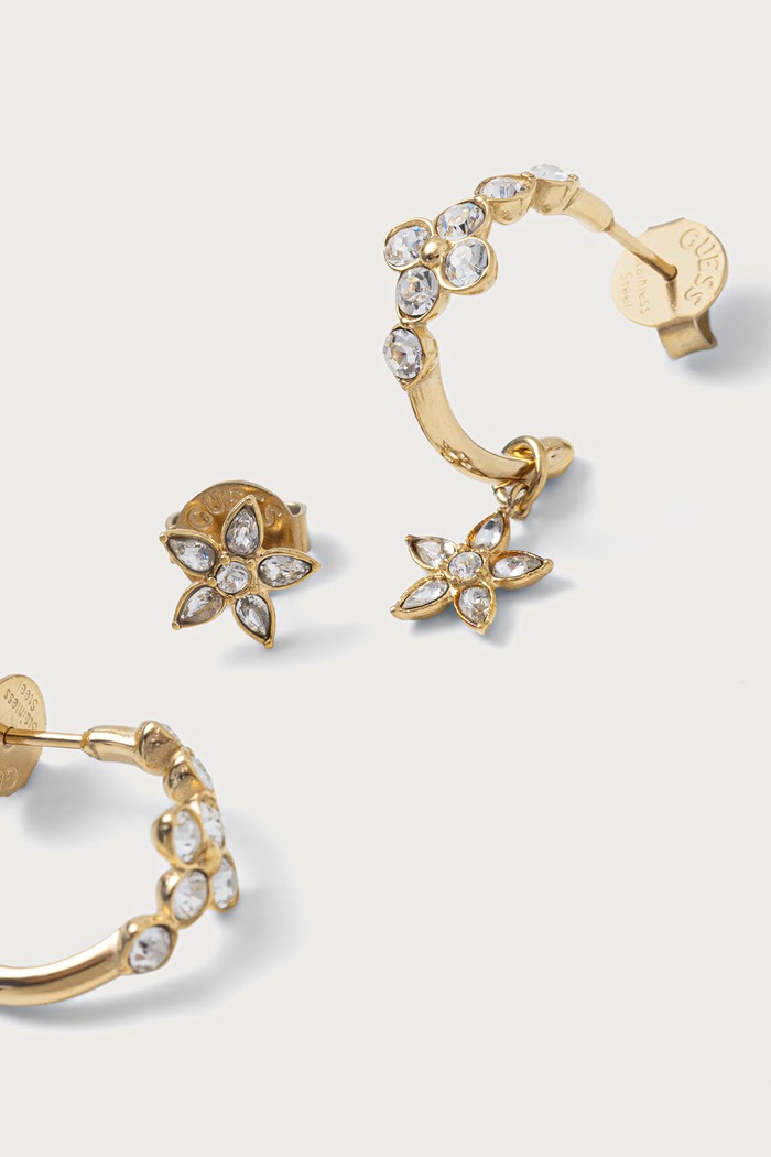 Guess Náušnice dámske z nehrdzavejúcej ocele so zirkónom SECRET GARDEN JUBE06.035JW zlatá AW26
