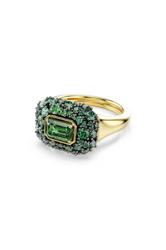 Swarovski prstan ženski pozlačen kubični cirkonij SUBLIMA zelena 5759921