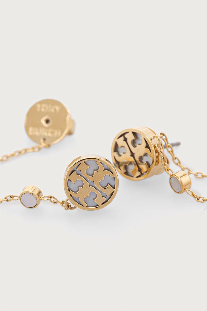 Tory Burch Kolczyki damskie pozłacane z masy perłowej Icon 188011 złoty AW26