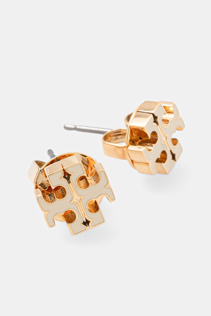 Tory Burch kolczyki damskie ze stali nierdzewnej emalia Icon 177397 beżowy AW26