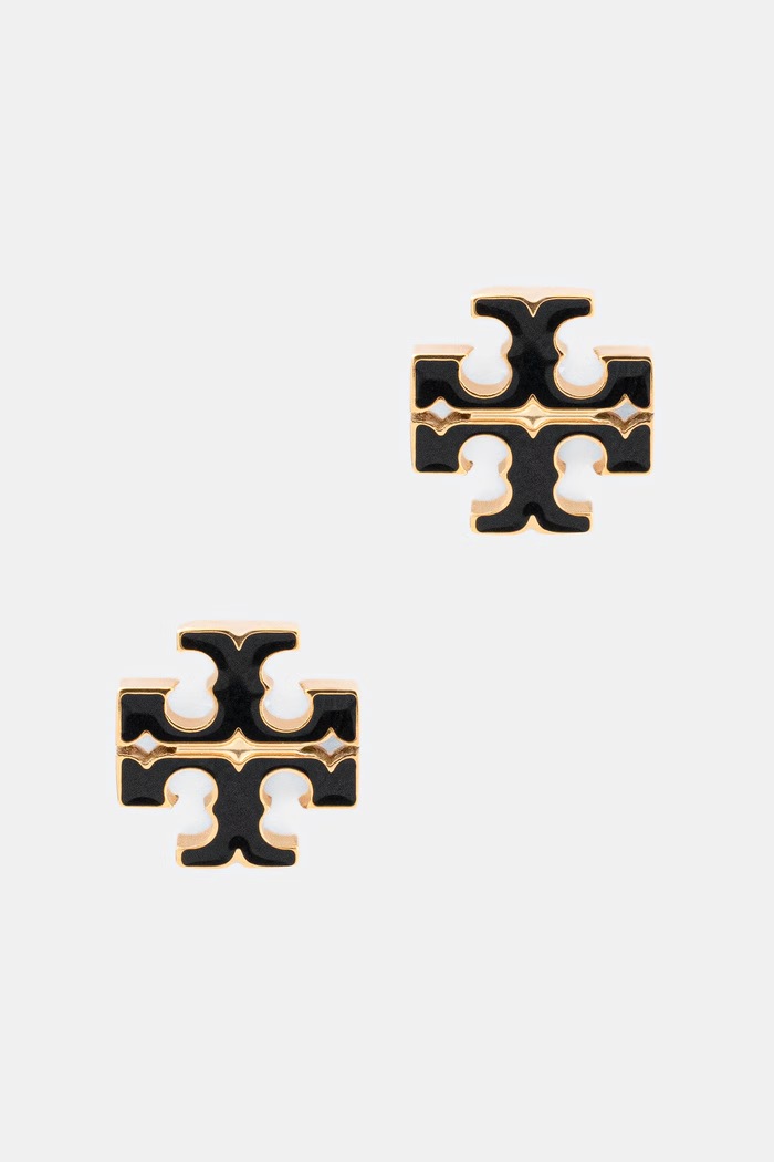 Tory Burch kolczyki damskie ze stali nierdzewnej emalia Icon czarny 177397