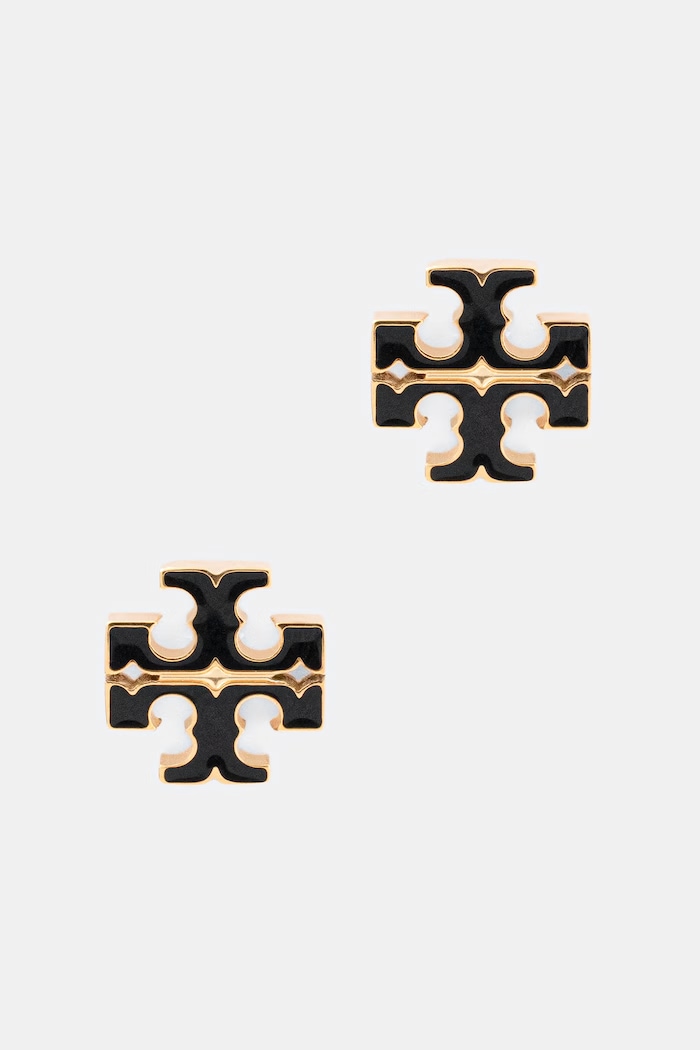 Tory Burch kolczyki damskie ze stali nierdzewnej emalia Icon czarny 177397