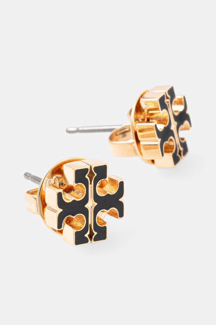 Tory Burch kolczyki damskie ze stali nierdzewnej emalia Icon 177397 czarny AW26