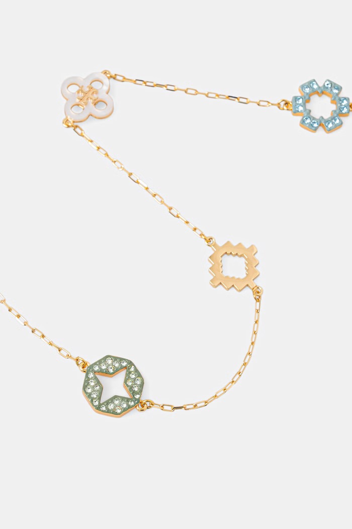 Tory Burch řetízek dámský pozlacený kov s kryštalem 184399 zlatá AW26
