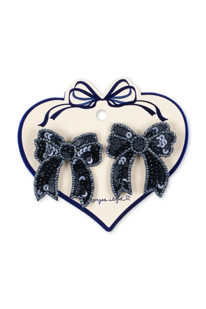 Konges Sløjd Spinki do włosów dziecięce 2 PACK SEQUIN BOW HAIR CLIP granatowy KS106353.9BY2