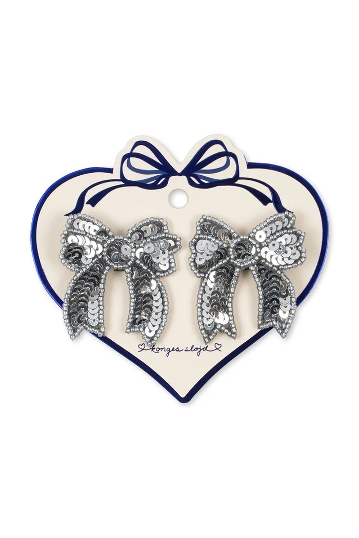 Konges Sløjd Spinki do włosów dziecięce 2 PACK SEQUIN BOW HAIR CLIP srebrny KS106353.9BY2