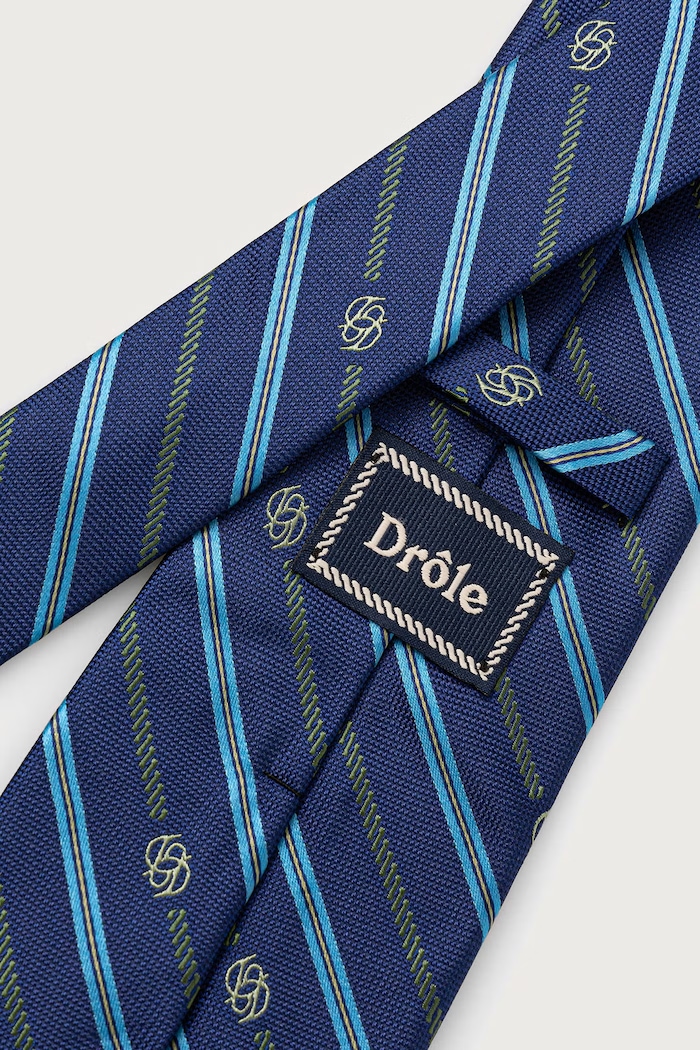 Drôle de Monsieur Krawat męski jedwabny Stripped M.TI002.SE038 niebieski AW26