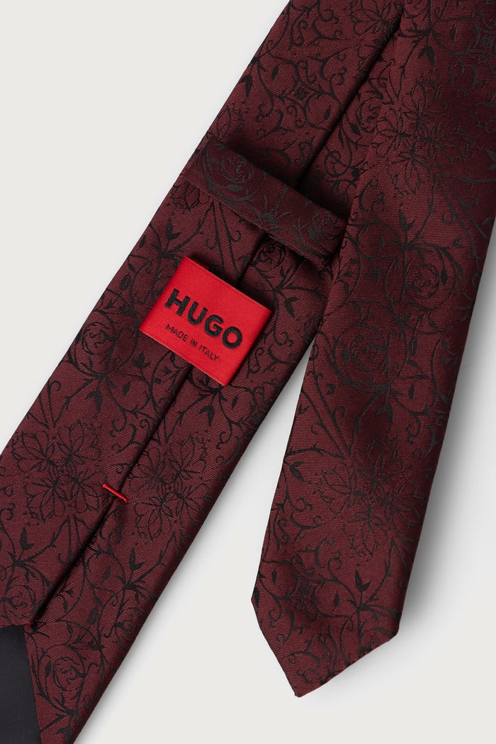 HUGO Krawat męski z dodatkiem jedwabiu Tie cm 50572431 bordowy AW26