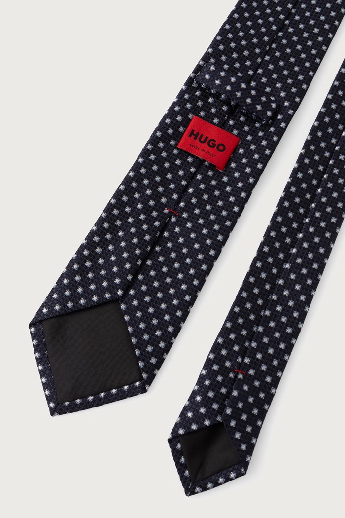HUGO Krawat męski z jedwabiem Tie cm 50572382 granatowy AW26