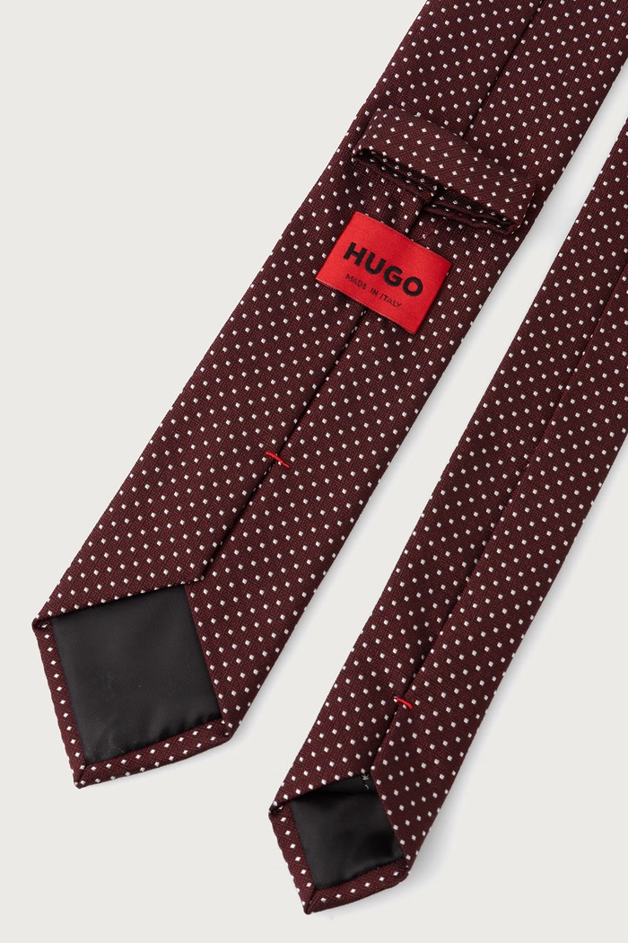 HUGO Krawat męski z jedwabiem Tie cm 50572379 bordowy AW26