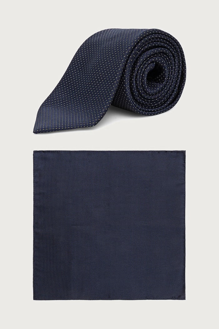 BOSS Zestaw krawat i poszetka męski z jedwabiem H-SET TIE-PKT SQ granatowy 50573332