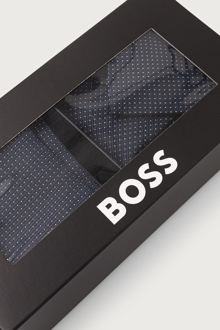 Zestaw krawat i poszetka męski z jedwabiem H-SET TIE-PKT SQ BOSS 50573332 granatowy