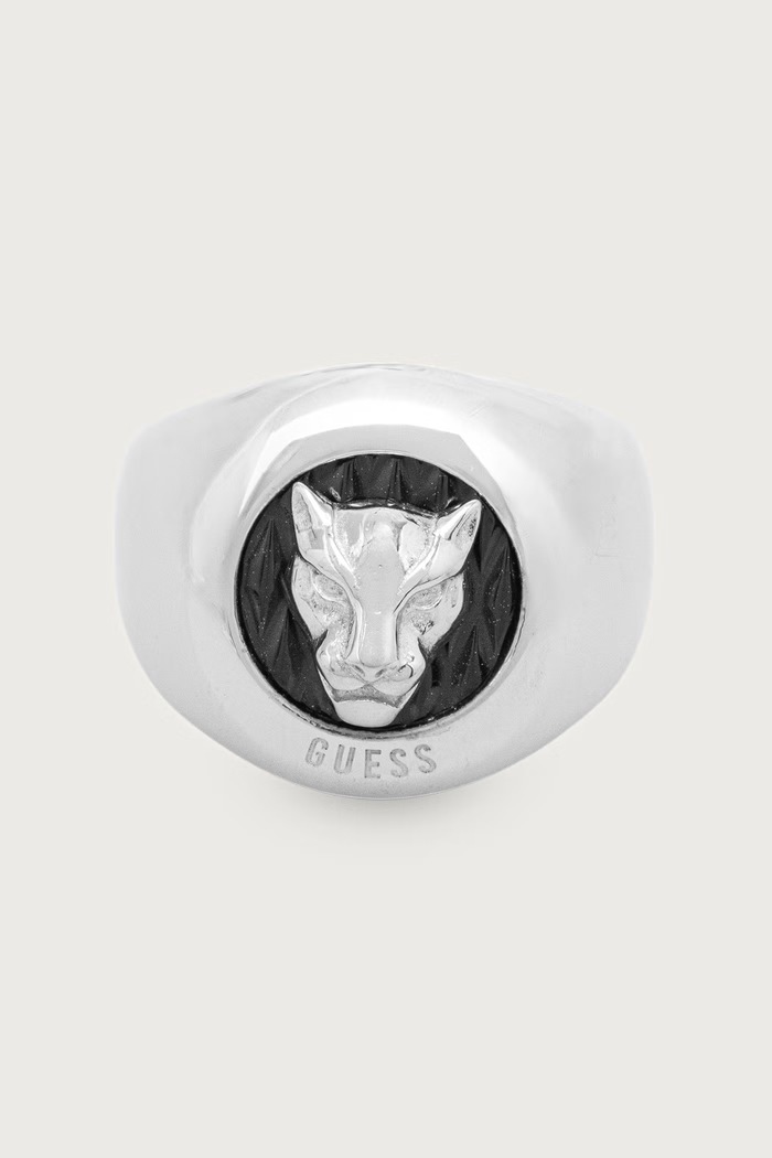 Guess Sygnet męski ze stali nierdzewnej GUESS PANTHER srebrny JUMR06.111JW