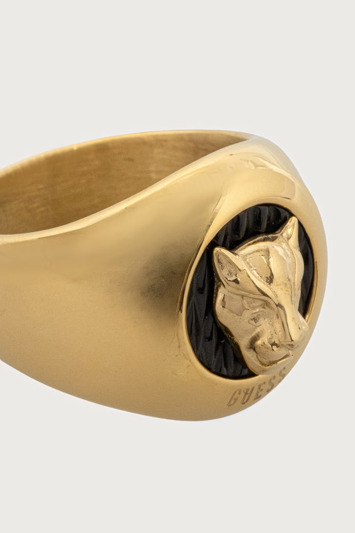 Guess Sygnet męski ze stali nierdzewnej GUESS PANTHER JUMR06.111JW złoty AW26