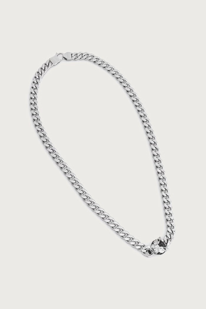 Guess Naszyjnik męski ze stali nierdzewnej GUESS PANTHER srebrny JUMN06.081JW