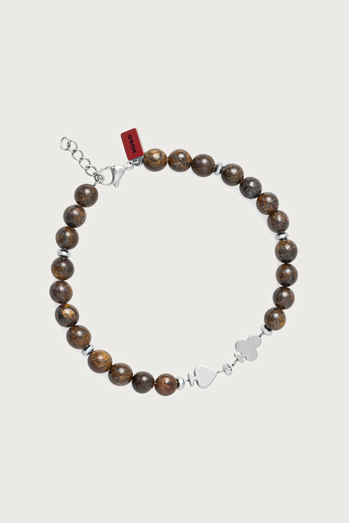 HUGO Bransoletka męska ze stali nierdzewnej z lapisem lazuli E-BEADS5-BRA brązowy 50566275