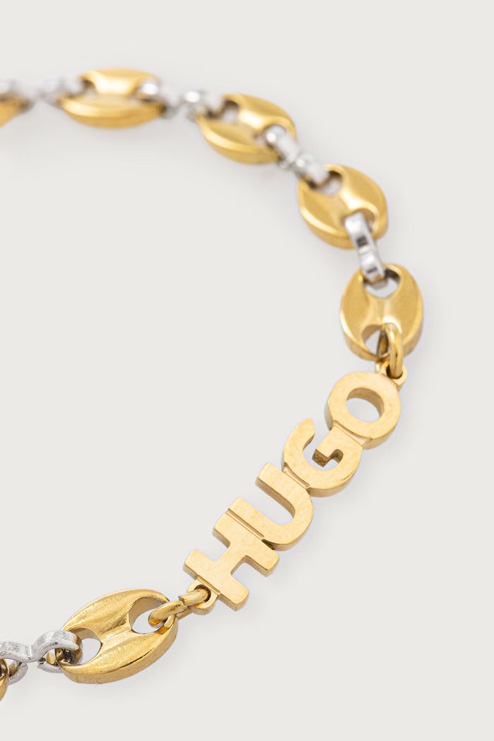 HUGO narukvica za muškarce metalna E-THINCHAIN2-BRA 50565319 zlatna AW26
