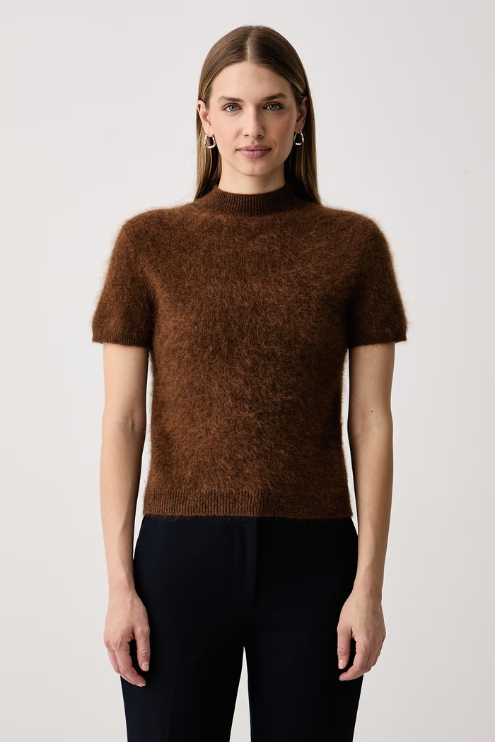Joseph Ribkoff Sweter z krótkim rękawem damski wełniany brązowy 264966