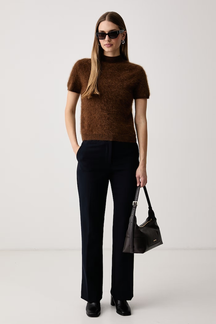 Joseph Ribkoff Sweter z krótkim rękawem damski wełniany 264966 brązowy AW26