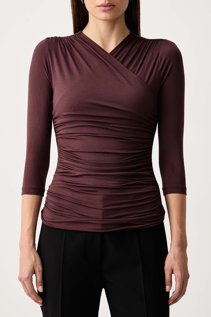 Longsleeve damski z modalem AMANDINE TOP PRUNE Le Privé LP00820 bordowy