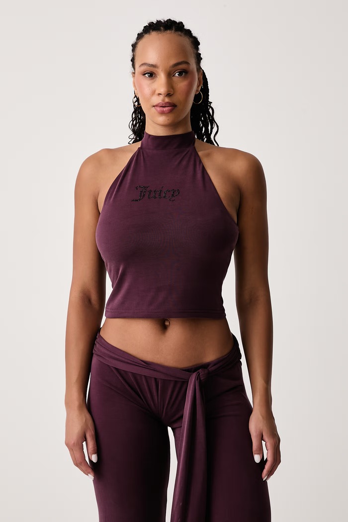 Juicy Couture Top ženski z viskozo WESLEY TIE BACK TOP bordo JCWCT226331