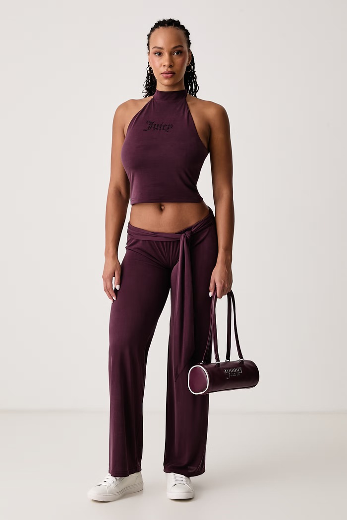 Juicy Couture Top ženski z viskozo WESLEY TIE BACK TOP JCWCT226331 bordo AW26
