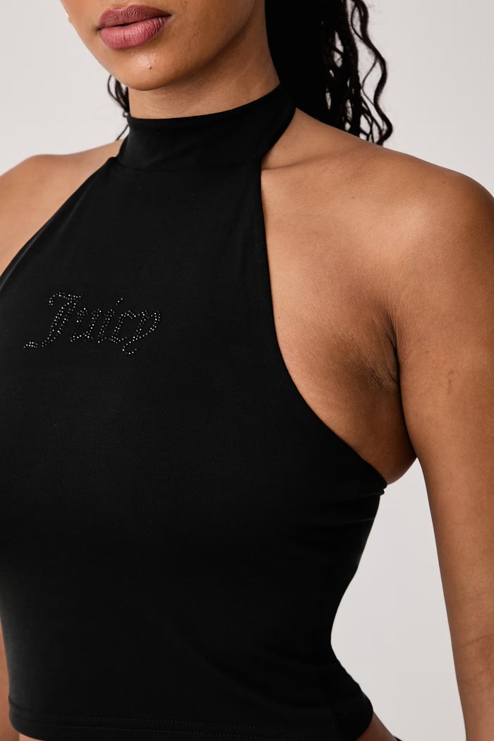 Top ženski z viskozo WESLEY TIE BACK TOP Juicy Couture JCWCT226331 črna