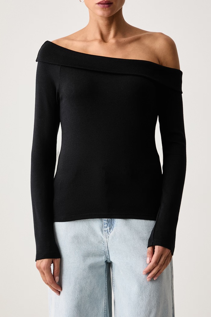 Majica z dolgimi rokavi ženska z modalom CLARA RIB OFF SHOULDER LS Levi's 008ST črna