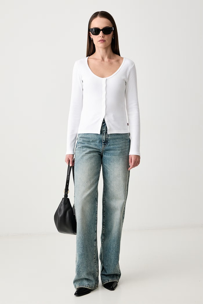 Levi's Kardigán dámsky bavlnený s elastanom AUSTEN BUTTON THROUGH LS 0088R biela AW26