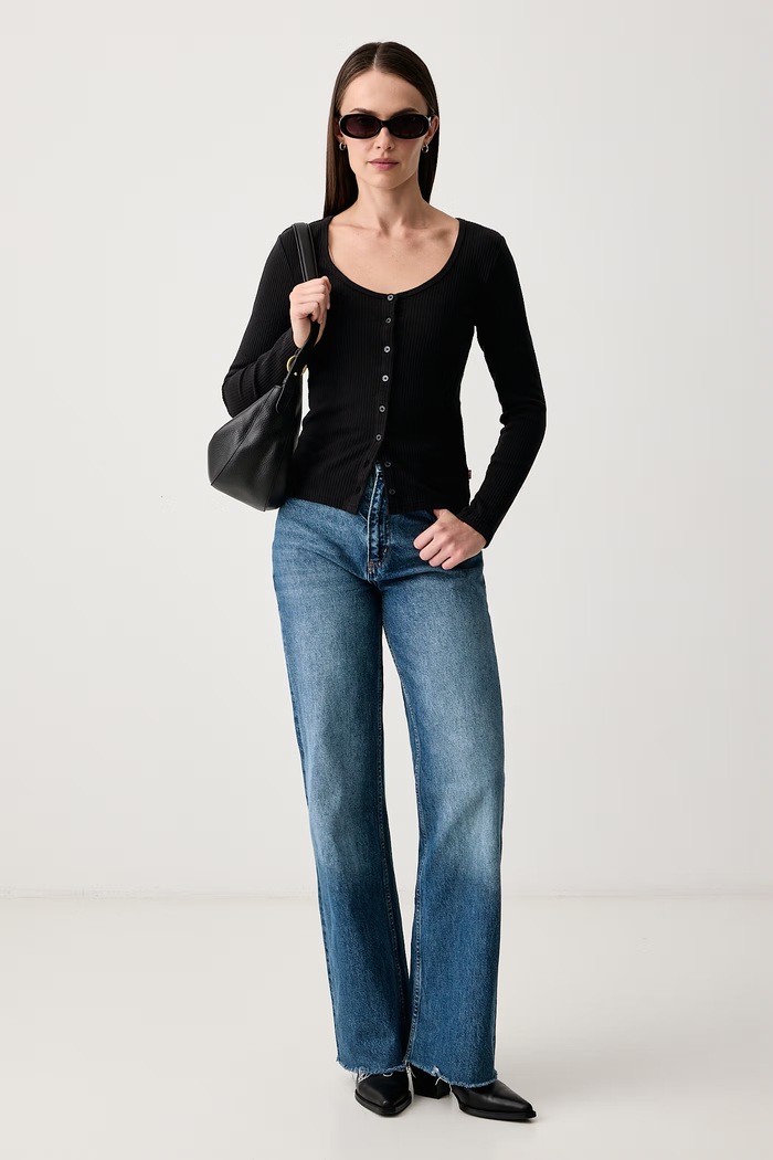 Levi's Kardigán dámsky bavlnený s elastanom AUSTEN BUTTON THROUGH LS 0088R čierna AW26